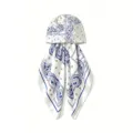 Damen Satin Paisley Print Kopftuch Mütze, elegante blau-weiße seidenähnliche Sonnenschutzkappe. - Blau
