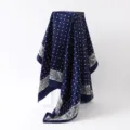 Silk scarf detail showcasing blue polka dot and paisley print design for women fashion. - 88*88cm / D9521-Navy Blue