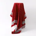 Red satin square scarf with classic white polka dots and elegant paisley floral border. - 88*88cm / D9521-Red