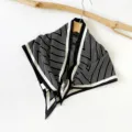 Detailed view of women fashion black and white striped silk scarf for summer daily wear. - Striped(SJJ021) / Black