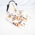 90cm satin silk square scarf for women, elegant floral print neckerchief for daily wear. - D9016-White