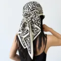 Women leopard print square scarf retro vintage headscarf hair wrap stylish fashion shawl - Beige