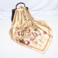 Luxury 90cm satin silk square scarf for women, elegant floral print hair scarf and shawl. - D9016-Mustard Yellow