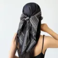 Black paisley headscarf vintage silk feel square bandana women hair wrap chic hair accessories - Black