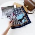 Women 70cm square silk scarf vintage equestrian print houndstooth hair wrap shawl. - RZ6526 - Blue