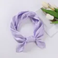 Purple satin square scarf 70cm solid color silky hair band neck scarf for women stylish - Light Purple