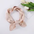 Solid color satin small square scarf for women, elegant neckerchief and hair band accessory. - Champagne