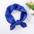 Royal blue satin square scarf, smooth silky finish, 70cm elegant women neckerchief variant. - Blue