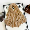 Solid color imitation linen scarf, elegant long chiffon shawl for women, stylish hijab. - Camel
