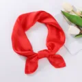 Elegant red satin square scarf for women, 70cm silk feel neckerchief and hair band accessory. - Red