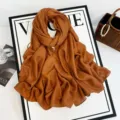Solid color casual chiffon shawl, stylish brown long hijab scarf for women daily wear. - Caramel color