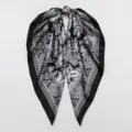 Black and white paisley print square silk scarf, stylish 90cm women foulard hijab. - Black