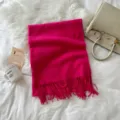 Vibrant pink winter tassel scarf for women, soft cashmere feel long warm shawl wrap. - 74.8*27.5inch / Rose Red