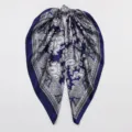 Blue paisley silk square scarf for women, elegant 90cm satin hair scarf and versatile shawl. - Navy Blue