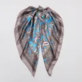 Blue paisley silk square scarf women fashion elegant satin neckerchief 90cm head wrap - Gray Blue