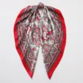 Red paisley silk square scarf variant, 90cm fashion turban and versatile stylish shawl. - Red