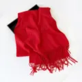 Sciarpa invernale tinta unita calda con frange, scialle lungo e spesso da donna. - Rosso Vivo