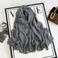 Solid color dark grey chiffon hijab scarf, lightweight long shawl for women daily wear. - Gray