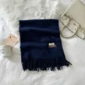 Solid color cashmere feel winter scarf for women warm long tassel shawl navy blue fashion - 74.8*27.5inch / Navy Blue