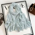 Solid light blue crinkled chiffon hijab, long lightweight scarf, elegant Muslim shawl. - Light Blue