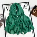 Solid green chiffon scarf for women, elegant long shawl and hijab, soft lightweight fashion wrap. - Malachite green