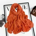 Solid color faux linen scarf elegant long shawl Muslim hijab comfortable soft fabric drape wrap - Orange Red