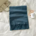Solid color women winter warm imitation cashmere scarf with fringe, elegant blue grey shawl. - 74.8*27.5inch / Smoky Blue