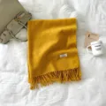 Solid color imitation cashmere scarf for women, warm winter fringe shawl, yellow fashion accessory. - 74.8*27.5inch / Turmeric