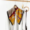 Vintage 70cm silk scarf with equestrian chain print, elegant retro square headwear accessory. - RZ6529 - Orange