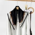 Vintage black and white geometric chain print silk scarf, 70cm square headscarf for women. - RZ6530 - Black