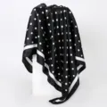 Black satin polka dot square scarf, elegant silk hair wrap and stylish fashion shawl. - D9350-Black