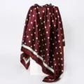 Burgundy polka dot satin square scarf 90cm, elegant silk-like shawl for women daily wear. - D9350-Wine Red