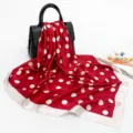 Red white polka dot square scarf 90cm silky satin head wrap fashion neckerchief - D9208-Red