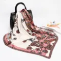 Paisley print 88cm square silk scarf for women, elegant satin head and neck wrap fashion. - D9044 - Pink
