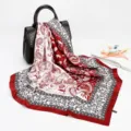 Red and white paisley print 88cm square silk scarf for women, elegant faux satin neckerchief. - D9017-Red