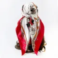 Luxury style carriage chain print square silk scarf for women fashion hair cover sun protection. - Red