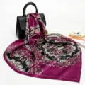Elegant purple paisley print satin square scarf, 88cm luxury silk feel women head scarf. - D9230 - Purplish Red