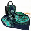 European and American style paisley printed 88cm silk scarf, elegant satin headscarf for women. - D9230 - Green