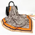 Elegant 88cm paisley square silk satin scarf for women, chic vintage headscarf and neck wrap. - D9253-Light Coffee