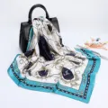 Luxury Baroque Chain Print Silk Scarf 88cm Square Women Head Scarf Fashion Neck Scarf - D9023-Blue