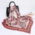 Elegant pink paisley baroque silk satin square scarf for women, classic 88cm luxury style. - D9023-Pink