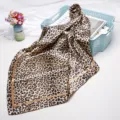 Leopard print silk scarf 90cm large square satin women shawl European headscarf fashion wrap. - Light Coffee
