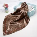 Leopard print satin square scarf 90cm women's luxury silk feel fashion head wrap shawl. - Dark Coffee