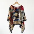 Chaqueta capa pulover con estampado barroco vintage para mujer, poncho playa sol. - TS2417