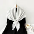 Solid Color Cotton Linen Pleated Square Scarf 90cm Women White Headwrap Chic Shawl - White