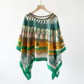 Pañuelo poncho de seda con estampado geométrico vintage para mujer, elegante chal de capa. - TS2407
