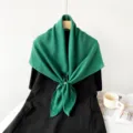 Green square scarf for women solid color elegant neckerchief versatile fashion headwear daily wear - Green