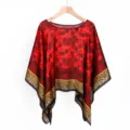 Red floral print pullover shawl, lightweight sun protection beach scarf for women detail. - TL11004 Red Flower Leopard Print
