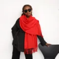 Solid color imitation cashmere scarf women long winter warm tassel shawl anchor red neckerchief - Red