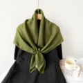 Solid color cotton linen pleated square scarf for women stylish headscarf and elegant shawl. - Pale Green